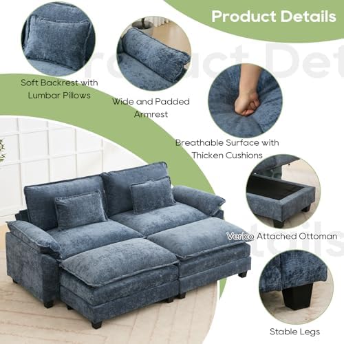 Oprisen 86" Modular Sectional Sofa, Comfy Deep Cloud Couch with Ottoman