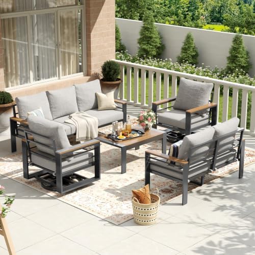 Aoxun Aluminum Patio Furniture Set 7 Seats with Swivel Chair, Oversized Outdoor Sectional with Washable Thick Cushions, Coffee Table, Patio Conversation Sets for Porch, Balcony, Deck
