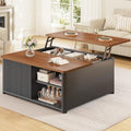 SEDETA 31.5" Lift Top Coffee Table with Storage, Square Coffee Tables for Living Room, Fluted Coffee Table with Large Hidden Storage Compartment and Adjustable Shelves, Fluted Black