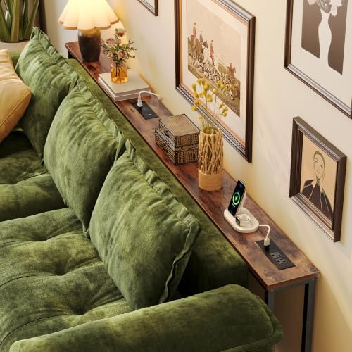 Huuger 86.6 Inch Sofa Table with Power Outlets, Skinny Behind Couch Table