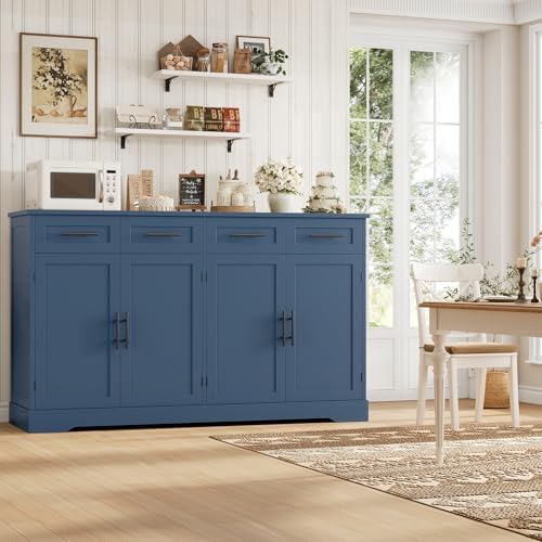 HOSTACK 60" W Sideboard Buffet Cabinet with Storage, Kitchen Cabinet, Blue