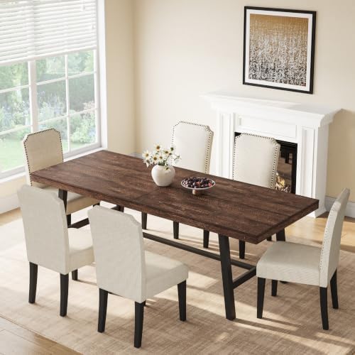 GarveeHome Industrial Dining Table for 8-10 People, 86.61" Long Kitchen Table with Sturdy Metal Frame, Rectangular Counter for Dinner, Kitchen, Dining Room (Dark Rustic Birch, 87" Non-extendable)