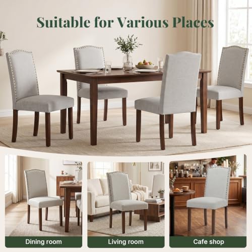 Upholstered Dining Chair Set of 2, Farmhouse Fabric Kitchen Chair