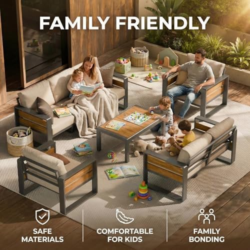 ZANDOR Aluminum Outdoor Patio Furniture Set with Table,7 Seat,Dark Gray