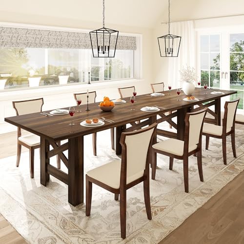 Garvee Wood Farmhouse Dining Table for 6-8, Heavy Duty Large Kitchen Table, 70.87" Long Rectangular Dining Room Tables with Strong Legs, Thickness Tabletop, for Big Family, Dinette, Walunt