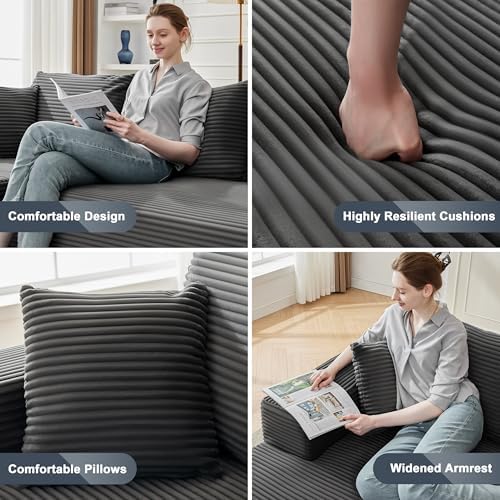 Mangodan 110” Boneless Couch, Cloud Sectional Sofa for Living Room, Grey