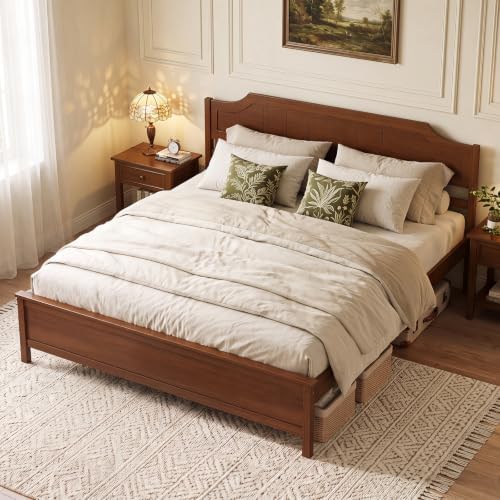 GIANTEX King Size Wooden Bed Frame with Headboard, Wood Slat Support