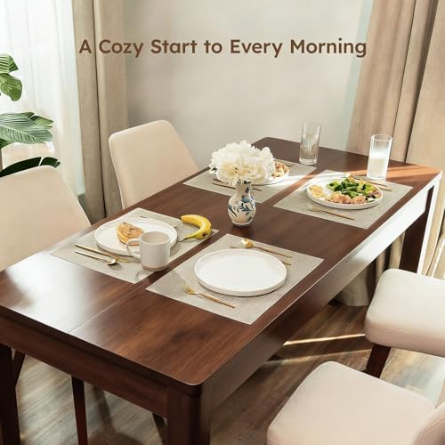 Dining Table for 6, Farmhouse Rectangular Kitchen Table, Walnut Wood