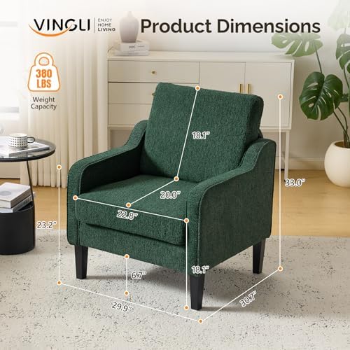 VINGLI Dark Green Accent Chair, Chenille Armchair for Living Room