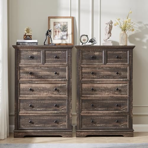 Farmhouse 6 Drawers Dresser Chests for Bedroom,Tall Chest of Drawers