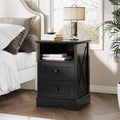 Farmhouse 2 Drawers Dresser for Bedroom,Black Dresser with Charging Station