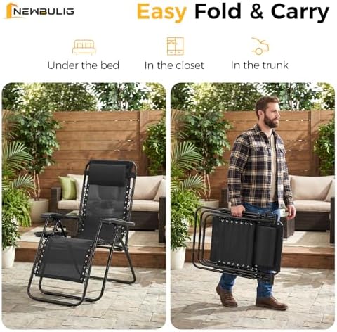 NEWBULIG Zero Gravity Chairs Set of 2, Folding Lounge Recliner Chair