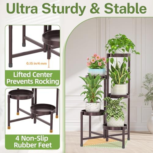 iDavosic.ly Plant Stand Indoor Outdoor, 5 Tier Metal Corner Shelf, Bronze