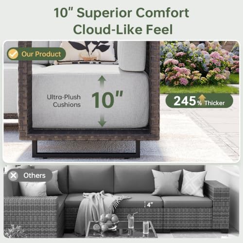 Aoxun Patio Furniture Set, 6 Piece Outdoor Sofa Set, Brown/Light Gray
