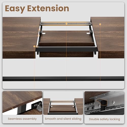 Garvee 63-83" Extendable Dining Table, Expandable Kitchen Table, Brown