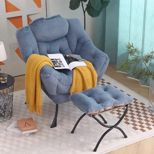 Tiita Lazy Chair with Ottoman, Comfy Reading Accent Chair, Plush Light Blue
