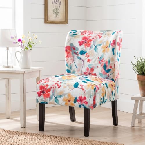 Roundhill Furniture Capa Print Fabric Armless Contemporary Accent Chair, Vibrant Floral