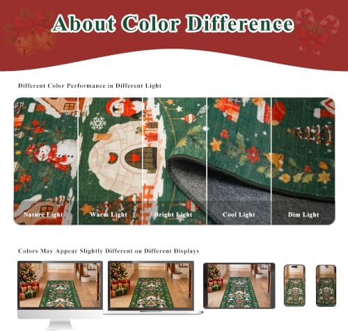 Washable Christmas Rug Runner 2x6 - Xmas Snowflake Green Rug for Kitchen Entryway Non Slip Farmhouse Low Pile Carpet for Laundry Bedroom Bathroom Stain Resistant Floor Mat Pet-Friendly Rug（2x6，Green）