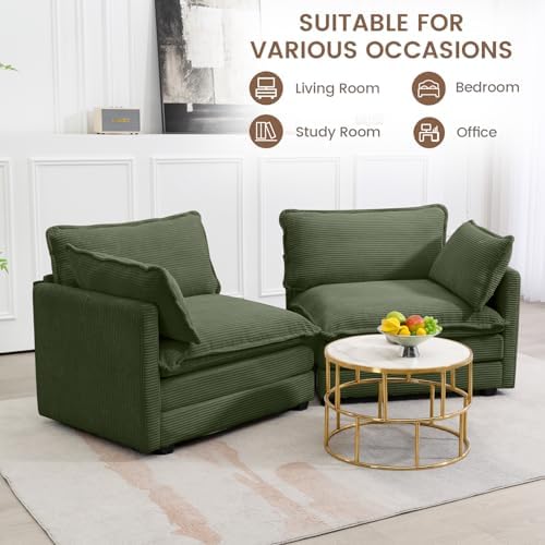 ROWHY 78'' Sectional 2 Seat Cloud Loveseat with 2 Throw Pillows, Modern Corduroy Love Seat, Cozy Sofa for Living Room, Office and Bedroom,Green