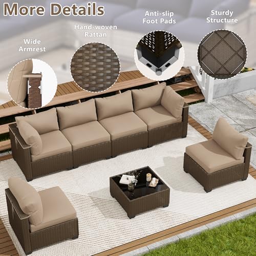 LOUVIXA 7 Piece Outdoor Patio Furniture Set, Outdoor Sectional Sofa, Wicker Rattan Patio Furniture, Patio Conversation Set with Coffee Table & Cushions