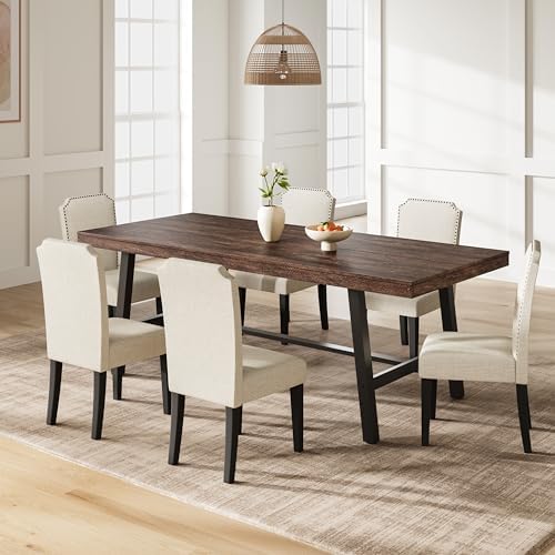 Garvee 79" Modern Dining Table, Large Kitchen Table, Dark Rustic Birch