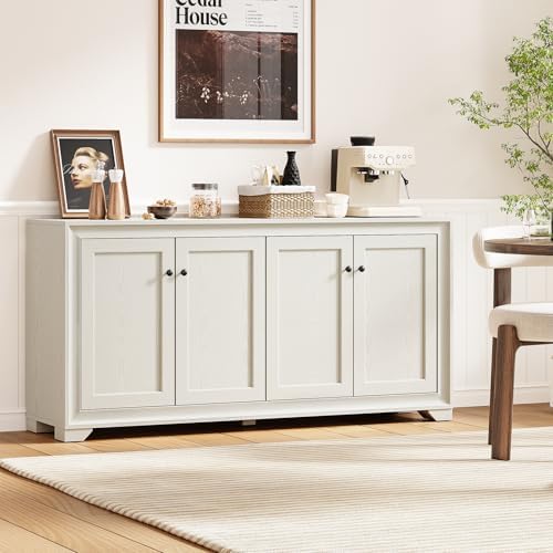 ONBRILL 60" Buffet Cabinet with Storage, 4 Doors & Adjustable Shelves, Grey