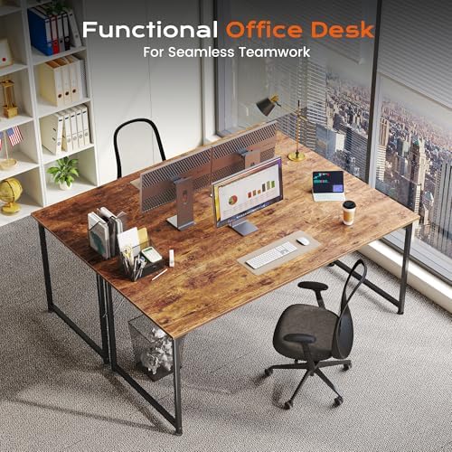 PRAISUN 55 X 24 Inch Computer Desk with Deeper Desktop, Gaming Office Writing Work Desk for Home Office, Study, Bedroom, Work from Home, Metal Frame, Rustic Brown