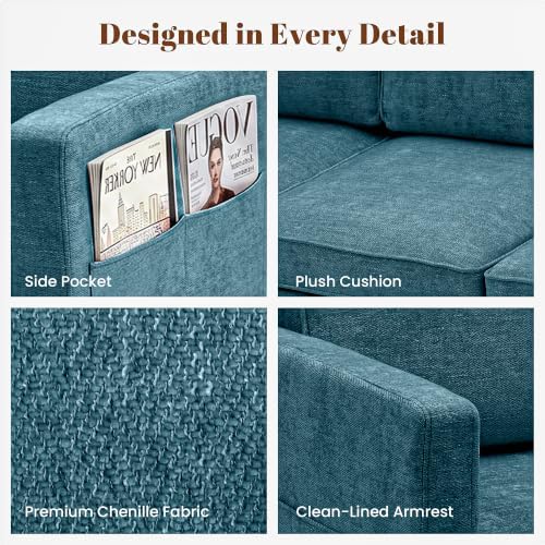 80" Chenille Sofa Mid Century Modern 3 Seater Couch for Living Room Office