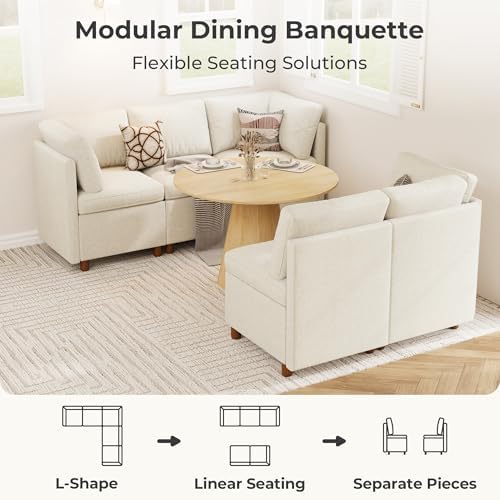 SITJOY Breakfast Nook Bench with Storage, Beige, 5 Seat (3 Corner)