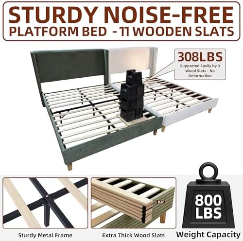 Full Corduroy Upholstered Platform Bed with Headboard Wingback, Turtle