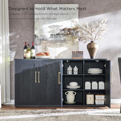 ACCOHOHO Arched Door Sideboard Buffet Cabinet Set of 2, Black