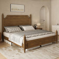 Belffin Wood Queen Size Bed Frame with Vintage Curved Headboard, Brown