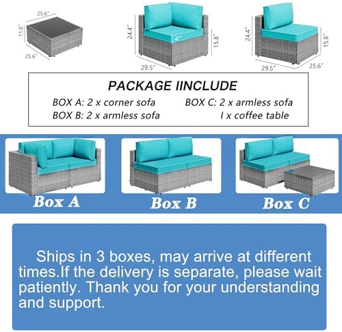 Shintenchi 7 Pieces Outdoor Patio Furniture Sets, Patio Sectional Sofa Couch, Silver Gray PE Wicker Furniture Modular Patio Conversation Sets Patio Sofa with Washable Cushions & Coffee Table (Blue)