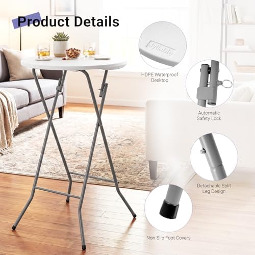 Byliable 24in Round Folding Cocktail Table, Plastic Bar Height Table, White