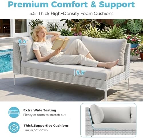 K Knowbody 6 Seats Outdoor Sectional Set, Rattan Sofa