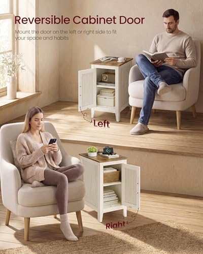 VASAGLE Side Table with Charging Station and Storage Cabinet, Nightstand