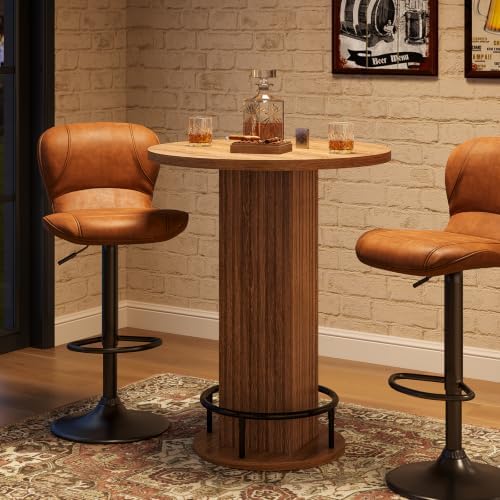 Round Bar Table 37.8" H,high Top Wooden Pub Bistro Table