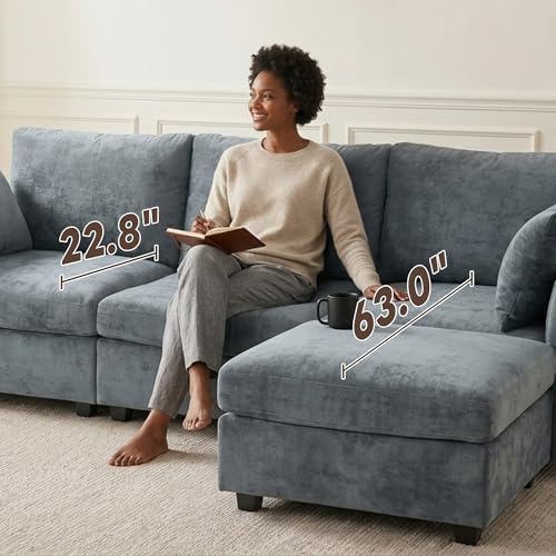 Iroomy Modular Sectional Loveseat Couch, Modern Chenille Sofa, Gray