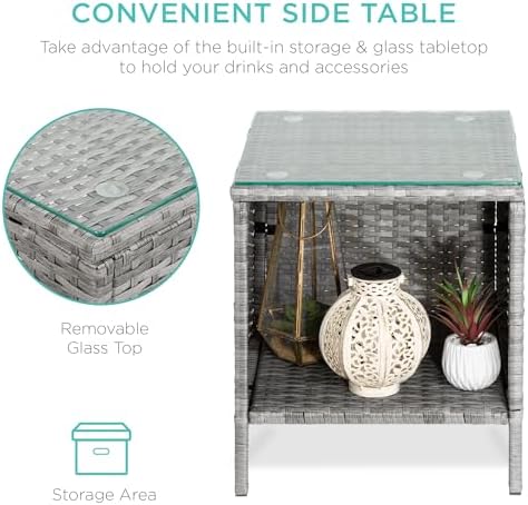 Best Choice Products 3-Piece Outdoor Wicker Conversation Bistro Set, Space Saving Patio Furniture for Garden w/Side Table - Gray/Pastel Blue