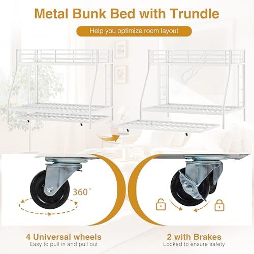 Nuturelly Twin Over Full Bunk Bed with Trundle, 400 lbs Capacity, White