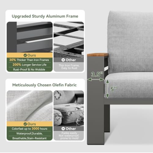 Aoxun Patio Furniture Set, Aluminum Outdoor Furniture with Oversized Seats