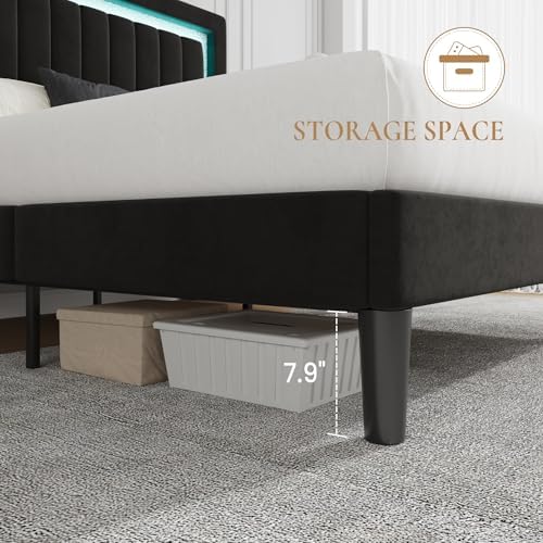 SHA CERLIN Full Size Velvet Bed Frame with LED Light, Black