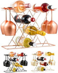 Gusto Nostro Countertop Wine Rack with Glass Holder for 8 Bottles & 4 Glasses, Small Modern Tabletop Wine Rack - No Assembly Wine Holder Stand for Home Kitchen Cabinet Wine Cellar Storage (Rose Gold)