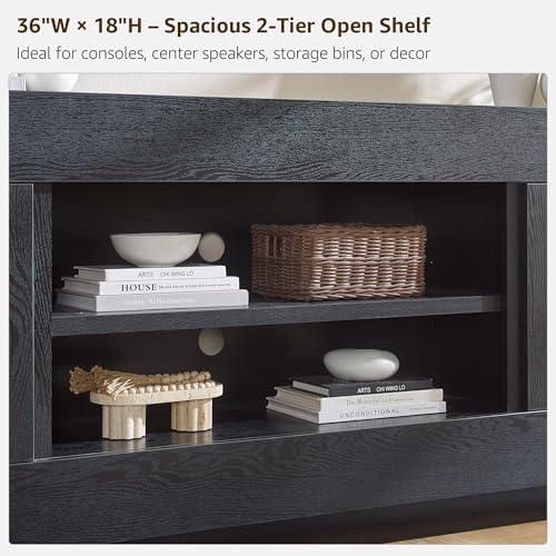 OKD Modern 70" TV Stand for 80" TV, Thick Block Media Console, Black Oak