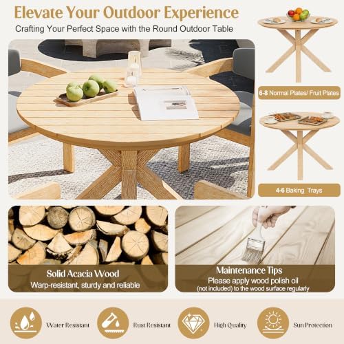 Merax 44.5 Inch Acacia Wood Round Outdoor Dining Table, Wood Finish