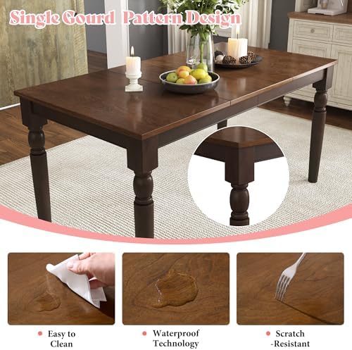 AMERLIFE 6 Piece Farmhouse Dining Set with 60" Solid Wood Table, Brown
