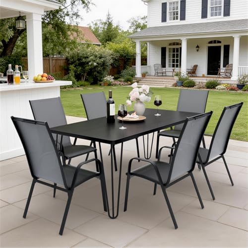 JEAREY Patio Dining Chairs Set of 6, Stackable Outdoor Chairs, Grey
