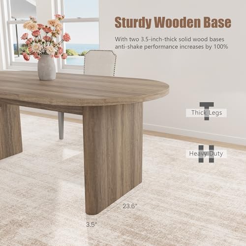 GarveeHome 70.87" Long Oval Dining Table with Wooden Base for 6-8 People