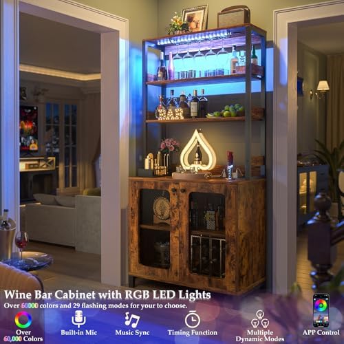 Aheaplus Bar Cabinet with Power Outlets, 67" Tall Wine Bar Liquor Cabinet