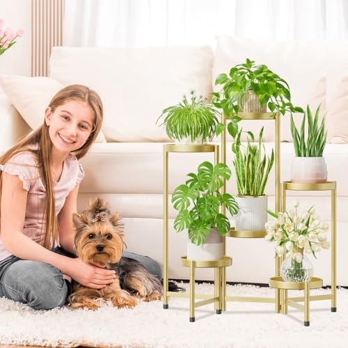iDavosic.ly Plant Stand Indoor Outdoor, 6 Tier Metal Corner Shelf, Gold